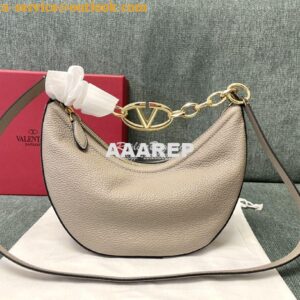 Replica Valentino Small Vlogo Moon Hobo Bag In Grainy Calfskin With Ch