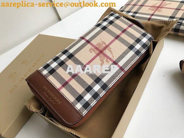 Replica Burberry Leather Trim Haymarket Zip Around Wallet 887038 Brown 3