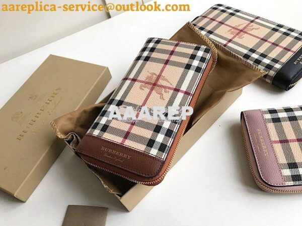 Replica Burberry Leather Trim Haymarket Zip Around Wallet 887038 Brown 4