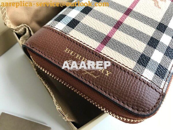 Replica Burberry Leather Trim Haymarket Zip Around Wallet 887038 Brown 5