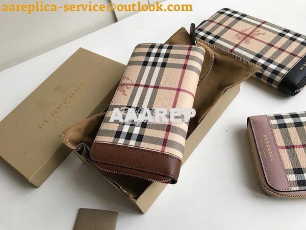 Replica Burberry Leather Trim Haymarket Zip Around Wallet 887038 Brown 6