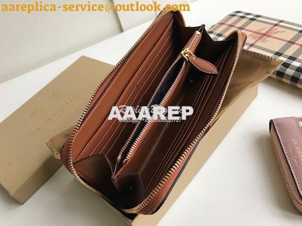 Replica Burberry Leather Trim Haymarket Zip Around Wallet 887038 Brown 7