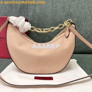 Replica Valentino Small Vlogo Moon Hobo Bag In Grainy Calfskin With Ch