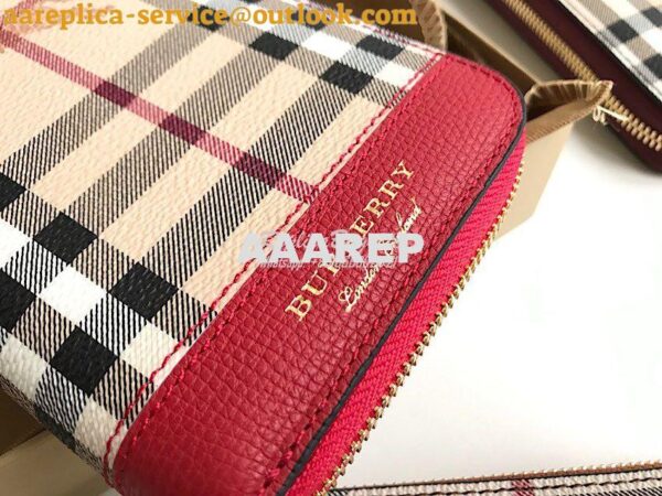 Replica Burberry Leather Trim Haymarket Zip Around Wallet 887038 Red 5