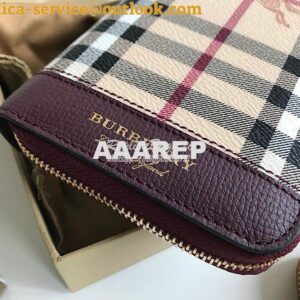 Replica Burberry Leather Trim Haymarket Zip Around Wallet 887038 Wine 2