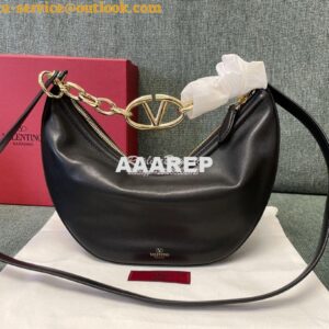 Replica Valentino Small Vlogo Moon Hobo Bag In Nappa Calfskin With Cha