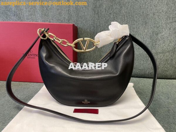 Replica Valentino Small Vlogo Moon Hobo Bag In Nappa Calfskin With Cha 3