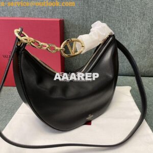 Replica Valentino Small Vlogo Moon Hobo Bag In Nappa Calfskin With Cha 2