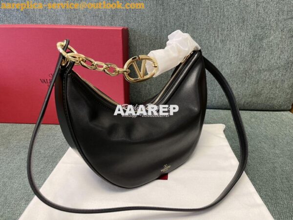 Replica Valentino Small Vlogo Moon Hobo Bag In Nappa Calfskin With Cha 4