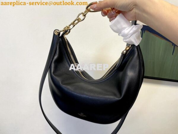 Replica Valentino Small Vlogo Moon Hobo Bag In Nappa Calfskin With Cha 11