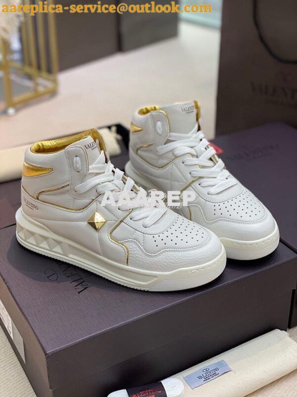 Replica Valentino One Stud Mid-Top Nappa Sneaker WY2S0E63 Men Female G 4