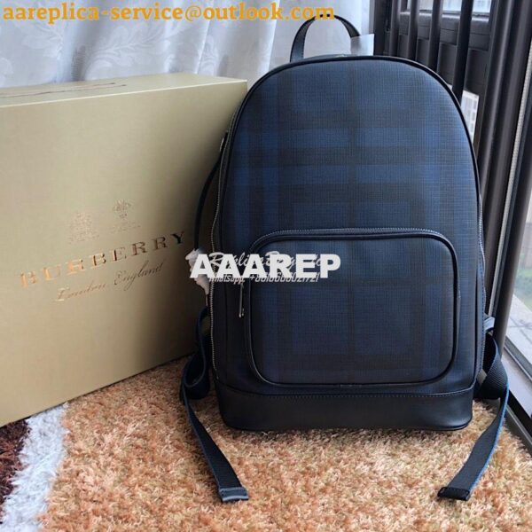 Replica Burberry London Check and Leather Backpack Navy/black 3