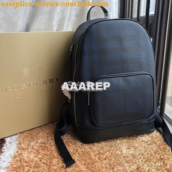 Replica Burberry London Check and Leather Backpack Navy/black 4