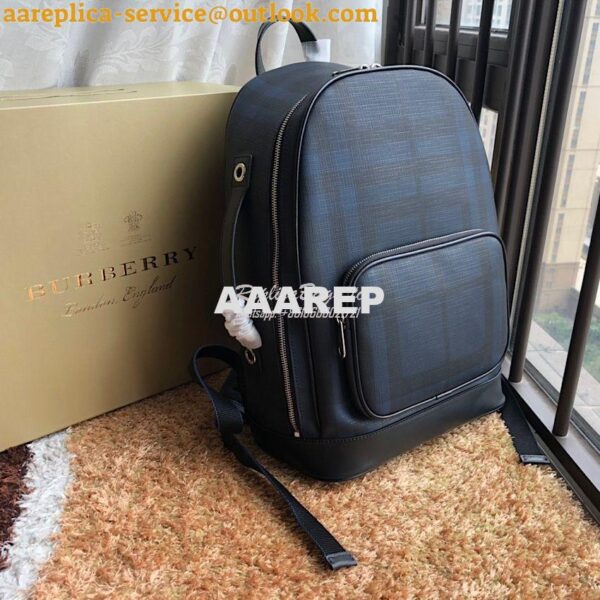 Replica Burberry London Check and Leather Backpack Navy/black 5