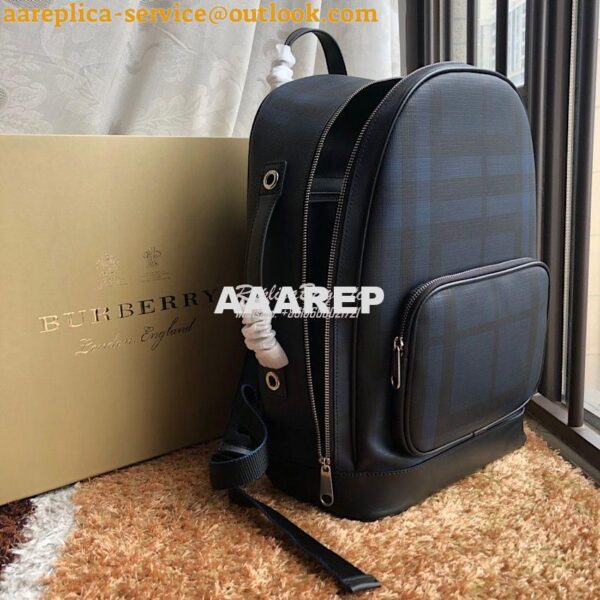 Replica Burberry London Check and Leather Backpack Navy/black 6