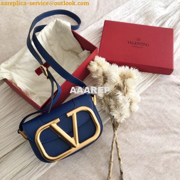 Replica Valentino Supervee Crossbody Calfskin Bag VW2B0G09 Blue 4