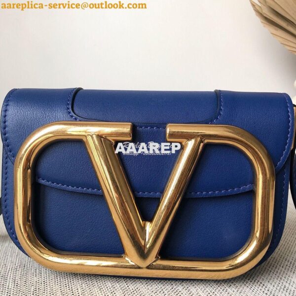 Replica Valentino Supervee Crossbody Calfskin Bag VW2B0G09 Blue 5