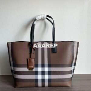 Replica Burberry Medium Check Tote Dark Birch Brown 80696591