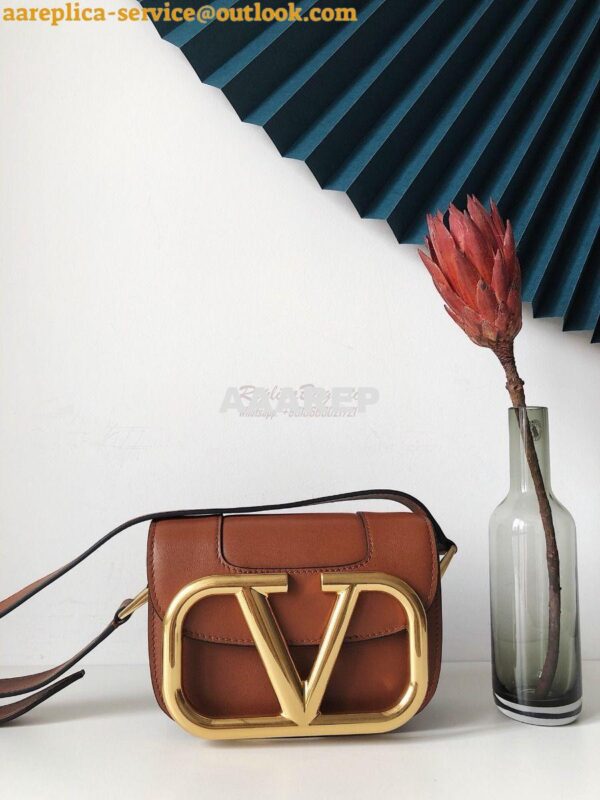 Replica Valentino Supervee Crossbody Calfskin Bag VW2B0G09 Brown 9