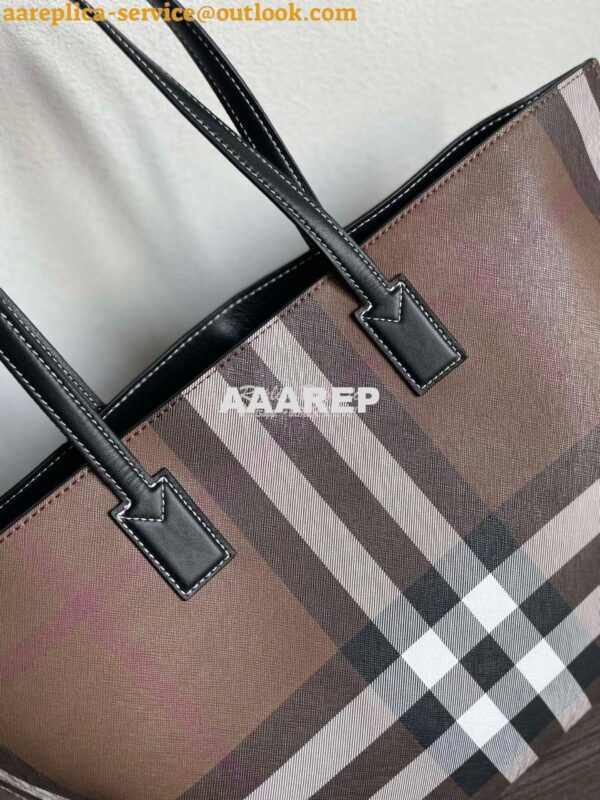 Replica Burberry Medium Check Tote Dark Birch Brown 80696591 6