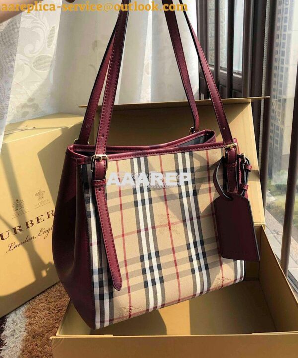 Replica Burberry Small Canter in Horseferry Check Tote Bag with Leathe 3