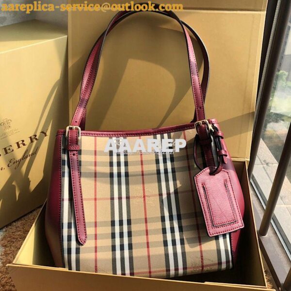 Replica Burberry Small Canter in Horseferry Check Tote Bag with Leathe 5