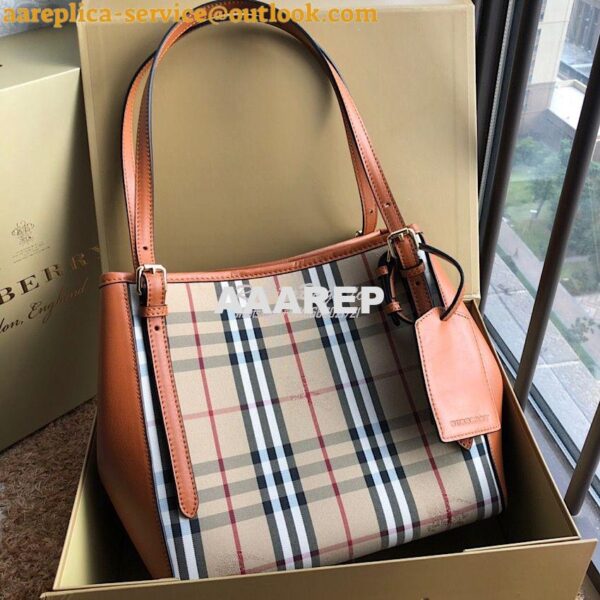 Replica Burberry Small Canter in Horseferry Check Tote Bag with Leathe 5