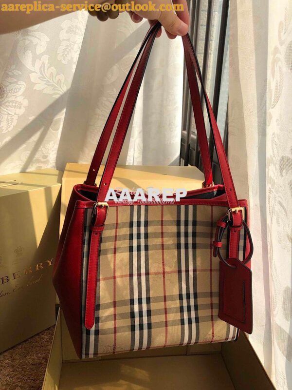 Replica Burberry Small Canter in Horseferry Check Tote Bag with Leathe 3