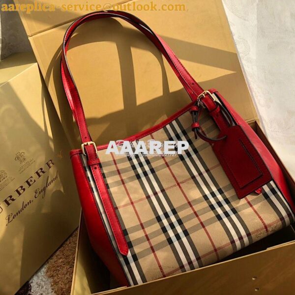 Replica Burberry Small Canter in Horseferry Check Tote Bag with Leathe 4