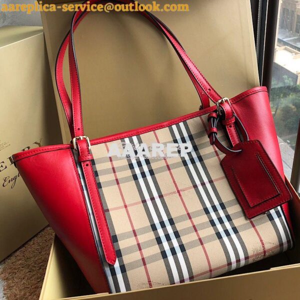 Replica Burberry Small Canter in Horseferry Check Tote Bag with Leathe 5