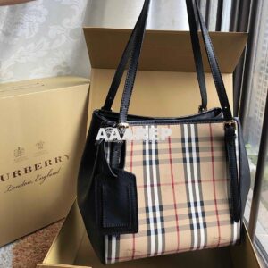 Replica Burberry Small Canter in Horseferry Check Tote Bag with Leathe