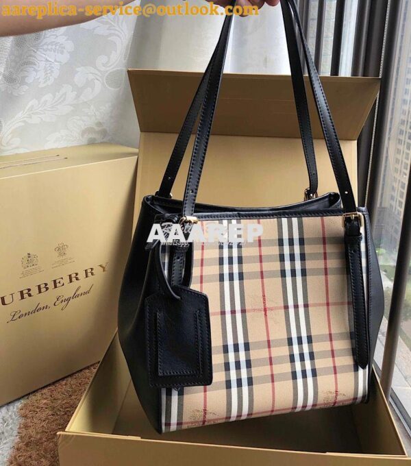 Replica Burberry Small Canter in Horseferry Check Tote Bag with Leathe 3