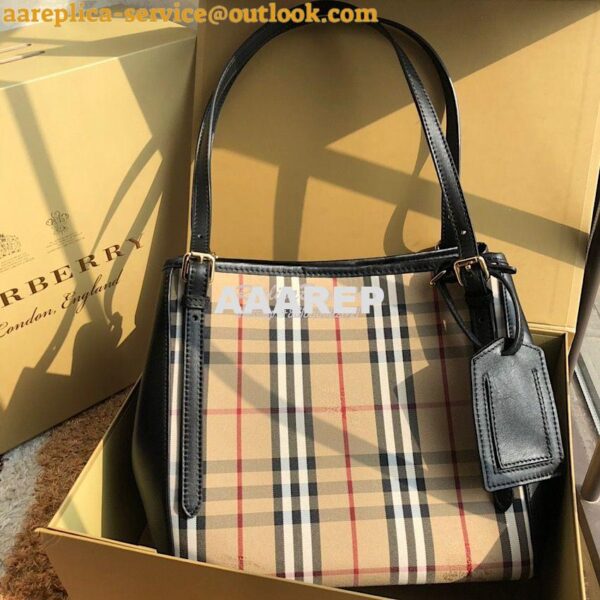 Replica Burberry Small Canter in Horseferry Check Tote Bag with Leathe 5