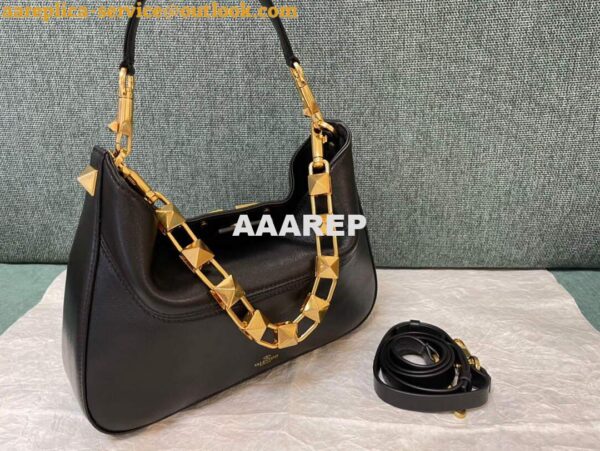 Replica Valentino V0570 Stud Sign Grainy Calfskin Hobo Bag Black 4