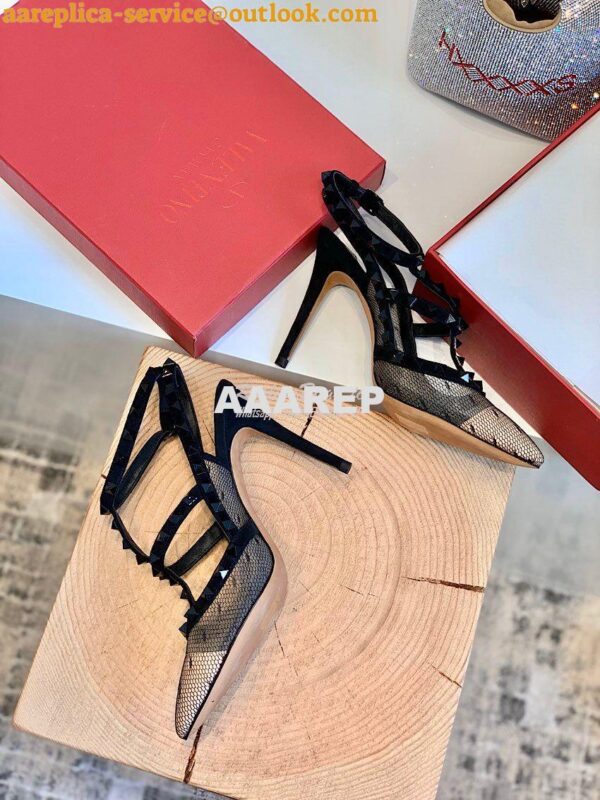 Replica Valentino Rockstud Lace Ankle Strap Pump 85mm Black 9