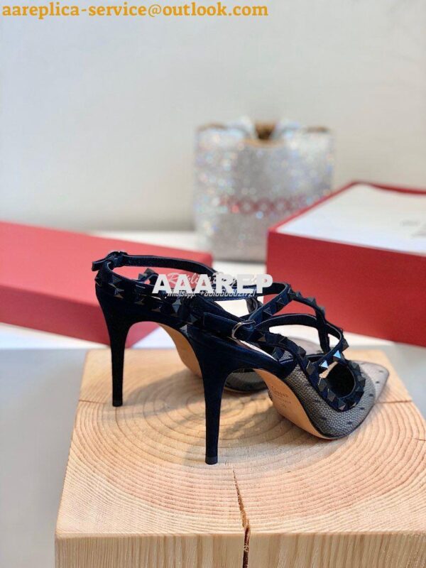 Replica Valentino Rockstud Lace Ankle Strap Pump 85mm Black 10