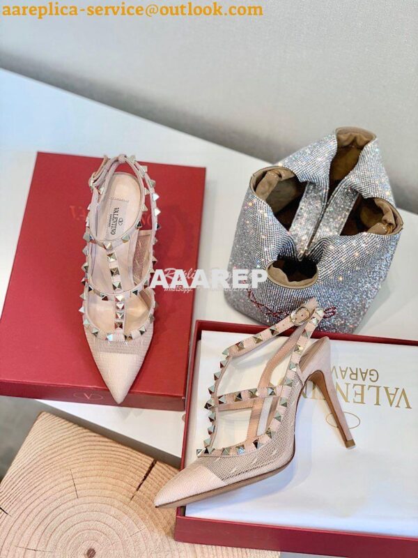 Replica Valentino Rockstud Lace Ankle Strap Pump 85mm Nude 6