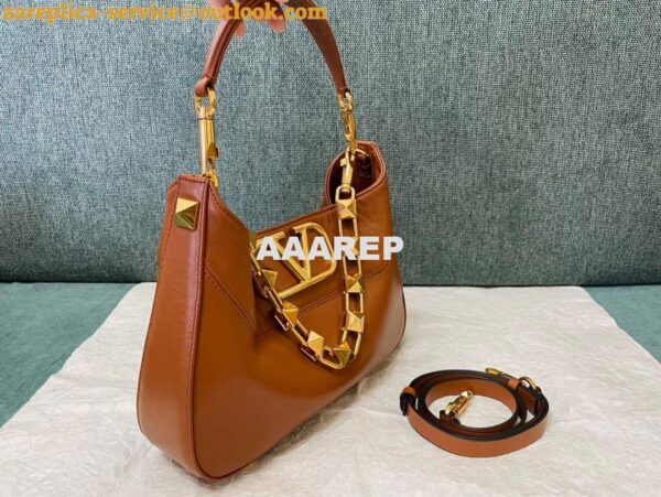 Replica Valentino V0570 Stud Sign Grainy Calfskin Hobo Bag Brown 4