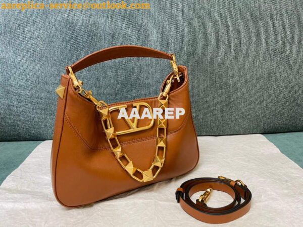 Replica Valentino V0570 Stud Sign Grainy Calfskin Hobo Bag Brown 5