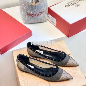 Replica Valentino Rockstud Lace Ballet Flat Black 2