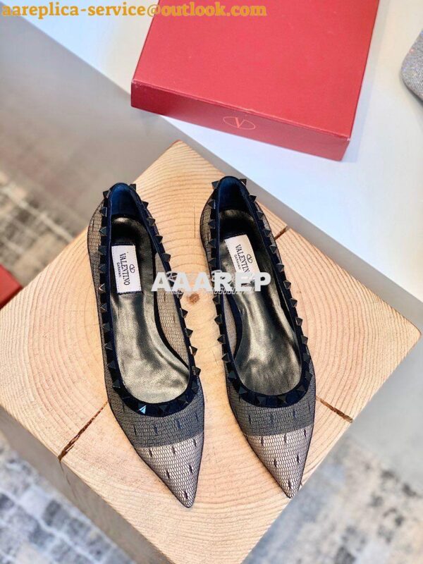 Replica Valentino Rockstud Lace Ballet Flat Black 5