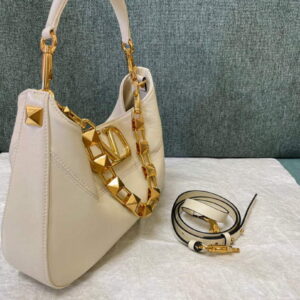 Replica Valentino V0570 Stud Sign Grainy Calfskin Hobo Bag Light Ivory