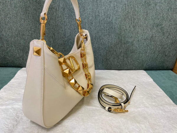 Replica Valentino V0570 Stud Sign Grainy Calfskin Hobo Bag Light Ivory 3