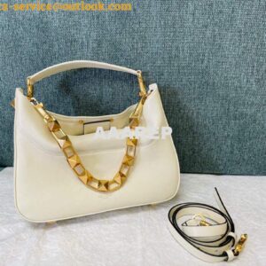 Replica Valentino V0570 Stud Sign Grainy Calfskin Hobo Bag Light Ivory 2