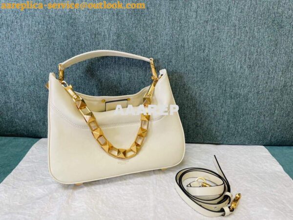 Replica Valentino V0570 Stud Sign Grainy Calfskin Hobo Bag Light Ivory 4