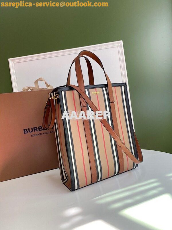 Replica Burberry Small Icon Stripe E-canvas Portrait Tote Bag 5