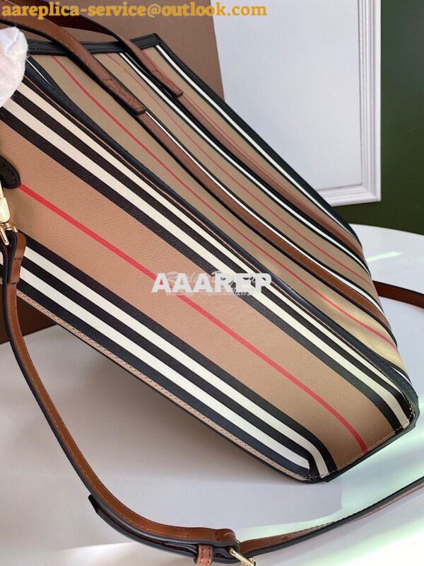 Replica Burberry Small Icon Stripe E-canvas Portrait Tote Bag 8