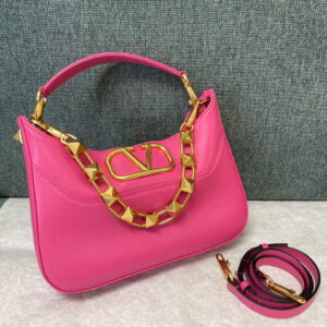 Replica Valentino V0570 Stud Sign Grainy Calfskin Hobo Bag Plum