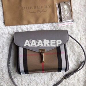 Replica Burberry Small Leather and House Check Crossbody Bag Grey 2