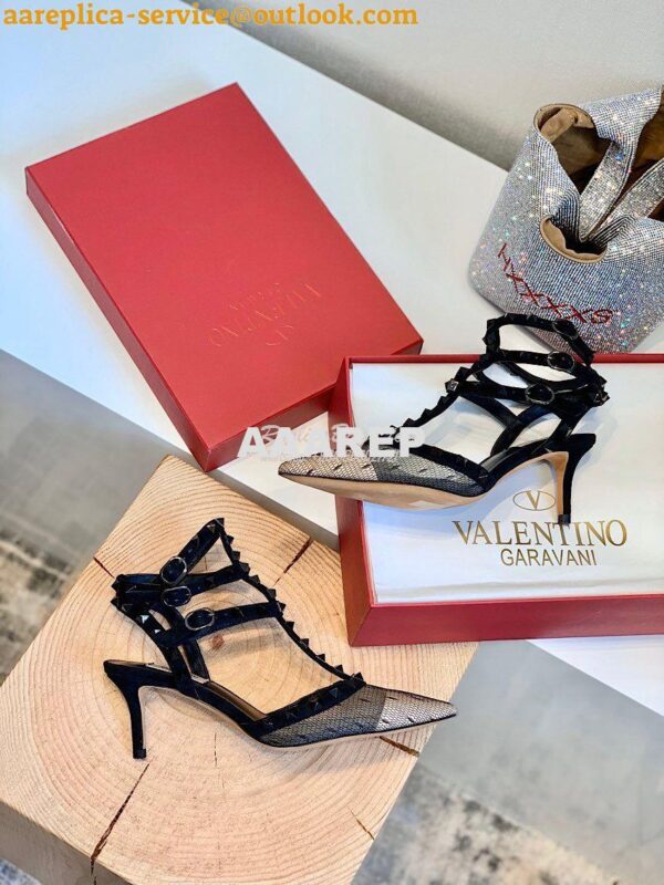 Replica Valentino Rockstud Lace Cage Pump 65mm Black 7